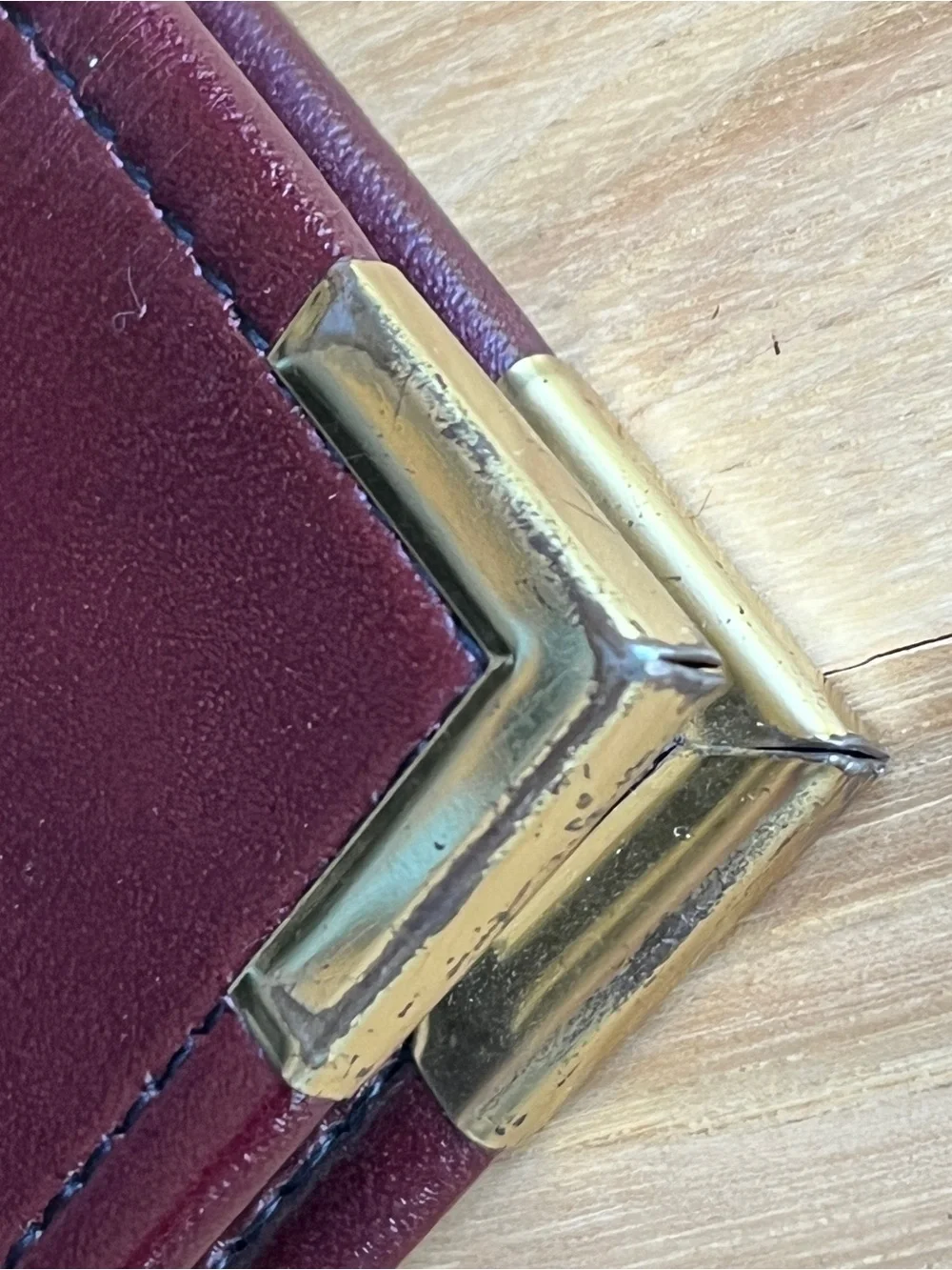Embossed Burgundy Leather Portfolio with Gold Corners